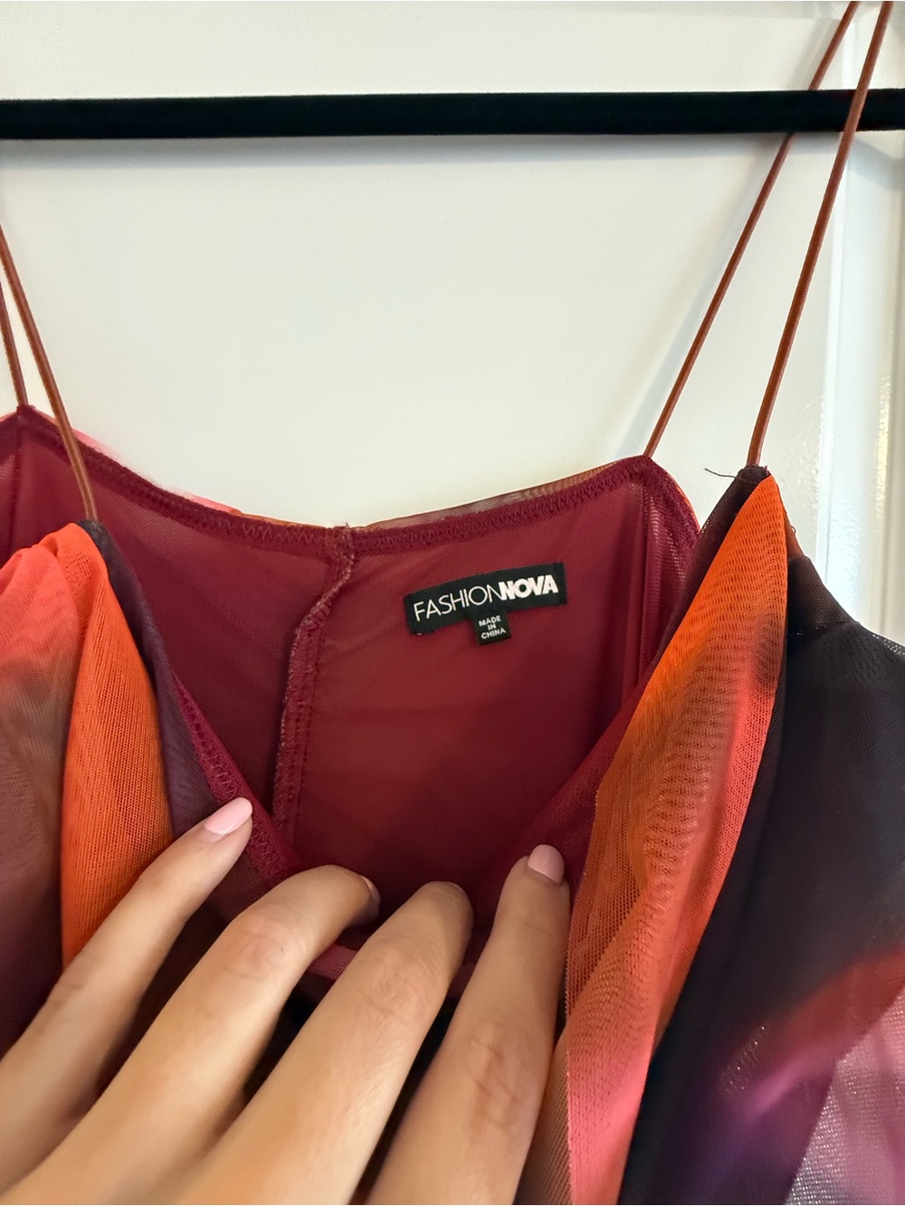 Fashion Nova Ruched Midi Dress in Red-Orange Print - Picture 3 of 5
